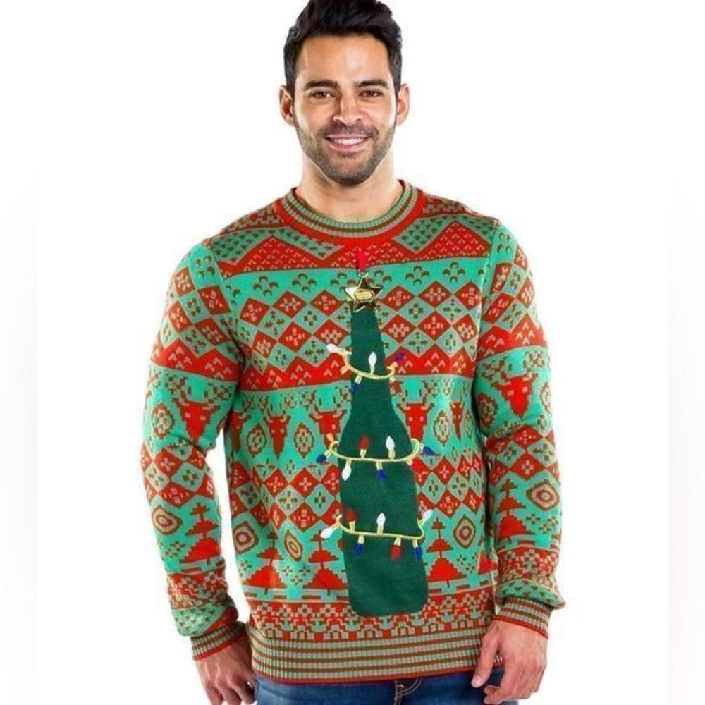 Tipsy Elves Beer Bottle Opener Tangling Lights ugly Christmas Sweater Men’s XL